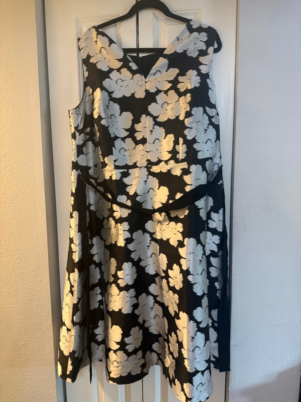 Talbots Black Midi Dress with White Floral Print